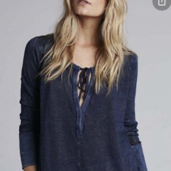 Free People Affogato Hacci Tunic Top Long Sleeve 0Tie Midnight Denim Blue Size S - Picture 13 of 13